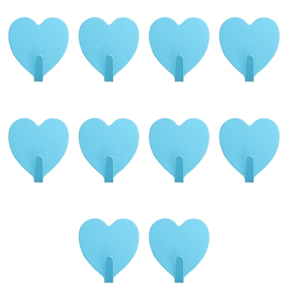 COOPHYA 10Pcs Blue Punch Free Heart Hooks Iron Sticky Wall Hanger for Home Use