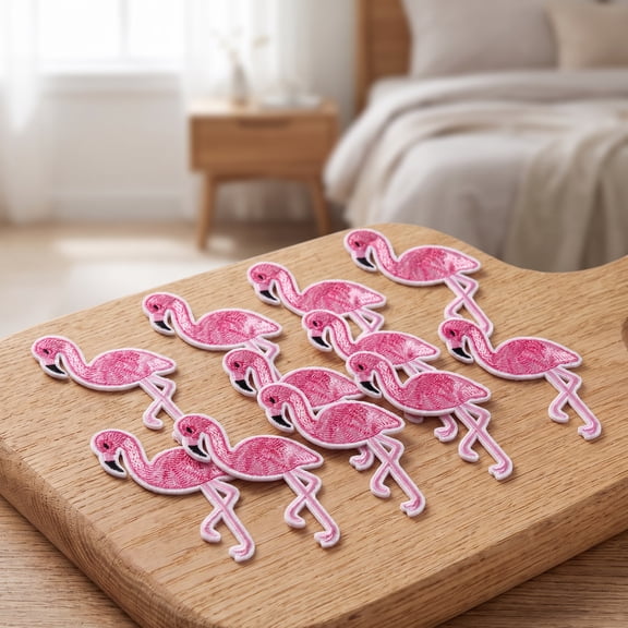 COOPHYA 12Pcs Flamingo Sewing Applique Patches for Clothes Hats Shoes and Bags