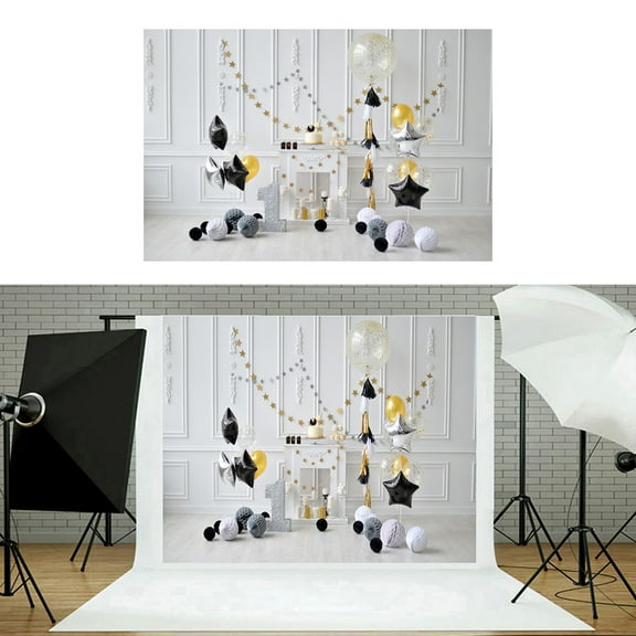 COOPHYA 1Pack Multi-Colored Rectangular Pictorial Cloth Backdrop for First Birthday Photo 5x3ft