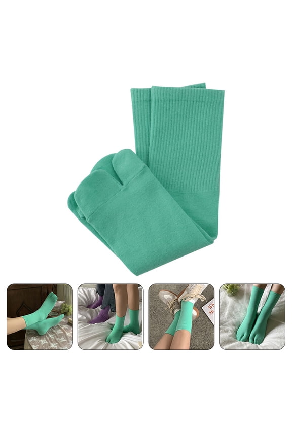 1 Pair Breathable Cotton Two-Toed Socks for Japanese Clogs, Comfortable Green Elastic Fit