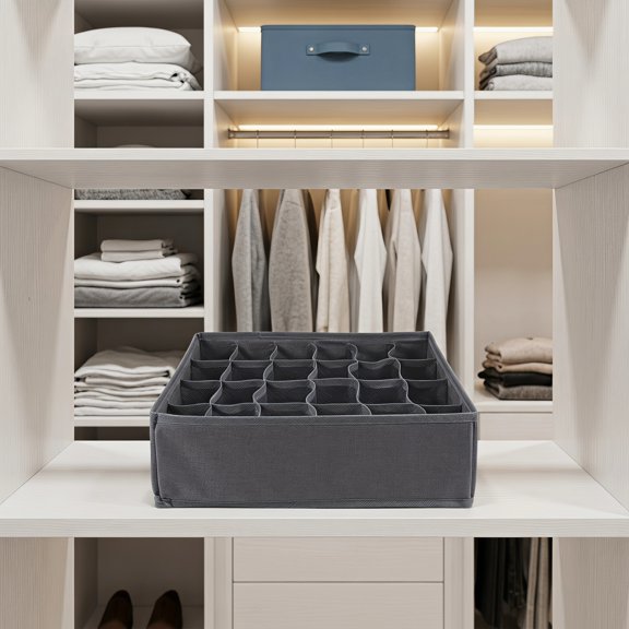 COOPHYA 1Pc Compartment Sock Box Light Grey for Convenient Home Sock Organization