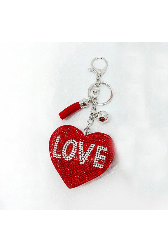 1Pc Red Heart Keychain Decor with Rhinestone Inlaid Pendant for Car Or Bag Use