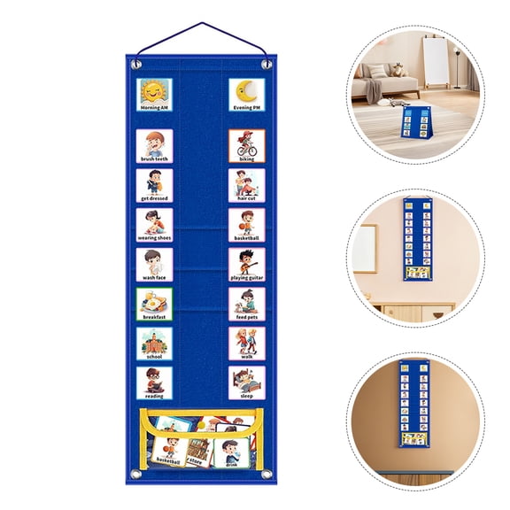 COOPHYA 1Set Wall Hanging Blue Visual Schedule with Task Cards for Daily Chores and Routine