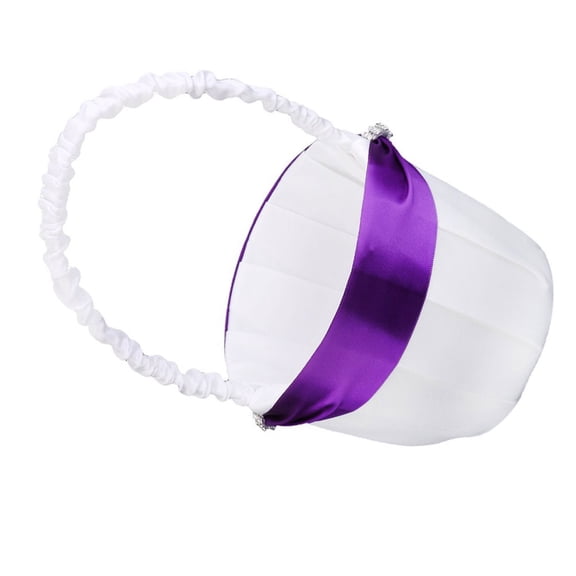 COOPHYA 1Set Wedding Basket for Flower Girl Round Satin Rhinestone Holding Candy 13x13x9In