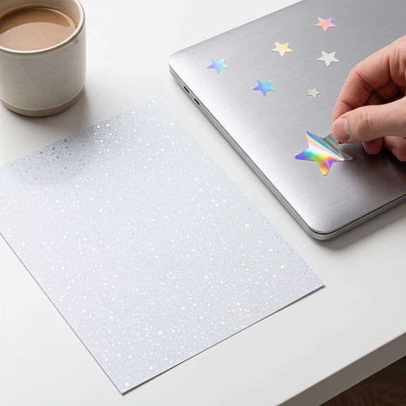 COOPHYA 24 Sheets Holographic Star Sticker Paper Printable with Waterproof Vinyl for Creative DIY Use