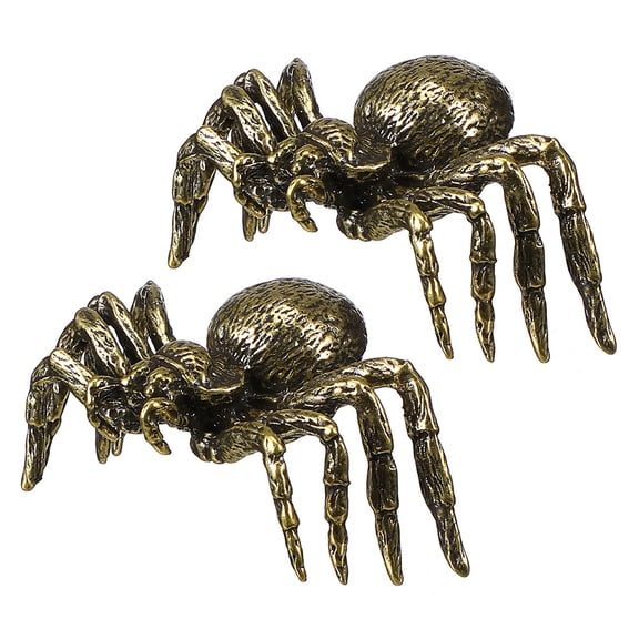 COOPHYA 2-Piece Brass Spider Sculpture Set, Golden Spider Figurines for Unique Home and Office Desk Decoration