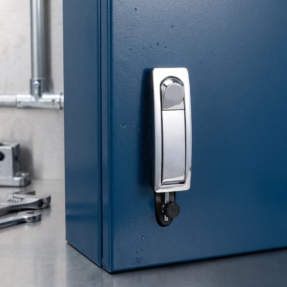 COOPHYA Set of 2 Silver Plated Compression Latch Locks with Flush Mount and Hand Lever for Switch Cabinets