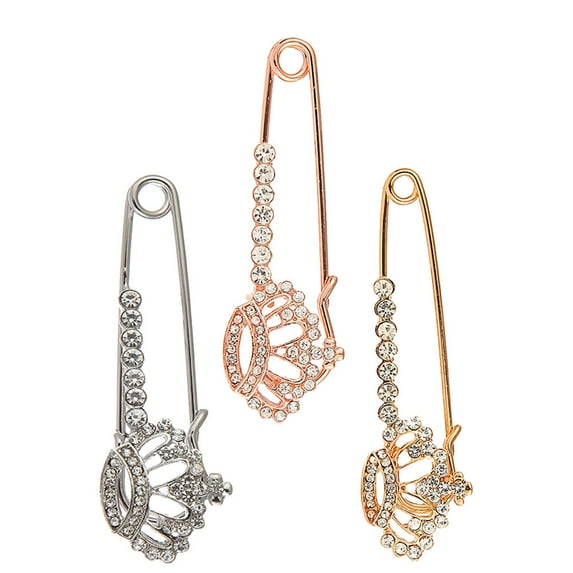COOPHYA 3Pcs Brooch Crown Shape Rhinestone Shawl Clip Buckle For Women Silver Jewelry