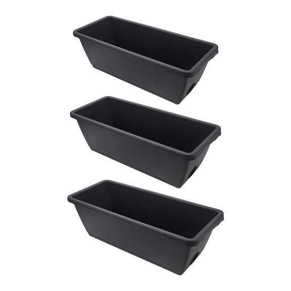 COOPHYA 3Pcs Dark Grey Resin Rectangle Planter Box with Drainage Tray for Indoor Window Plant Display