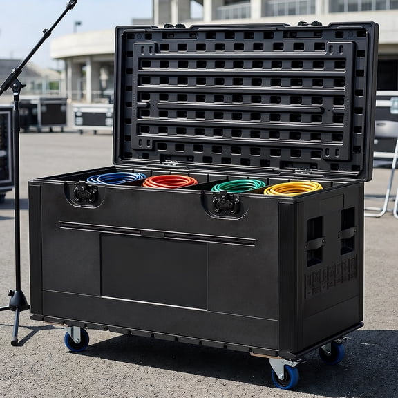 COOPHYA 44" Heavy Duty Road Case with Wheels & 3 Adjustable Dividers, Rolling Utility Cable Trunk for Audio & DJ Equipment Storage