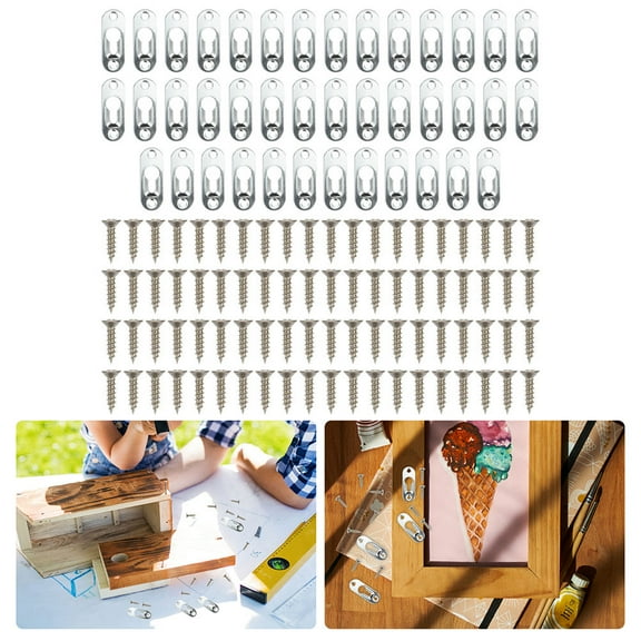 COOPHYA 50Pcs Plated Silver Keyhole Hangers for Photo Frame Wall Display Secure Picture Frame Backing Clips