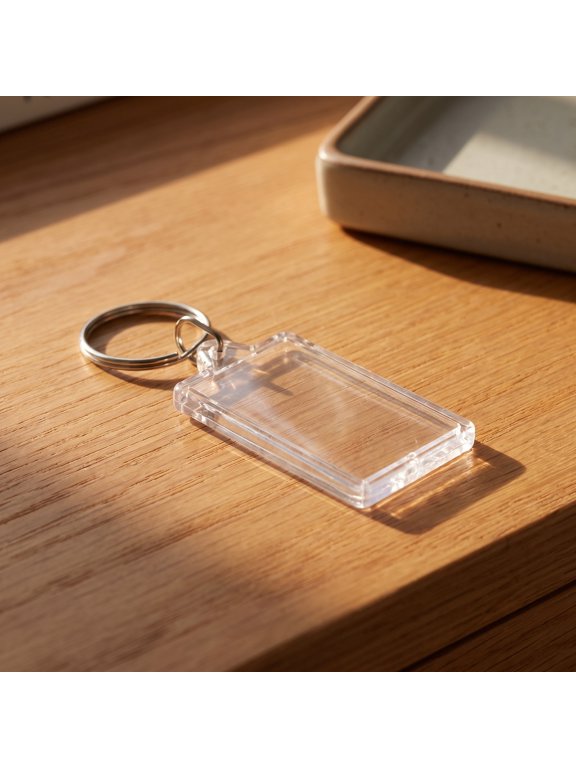 50Pcs Transparent Acrylic Blank Insert Keyring with Photo Frame Split Ring for DIY Keychain Use