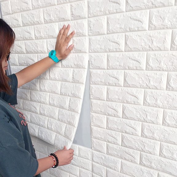 COOPHYA 5Pcs 3D Wall Decor White Brick Pattern Xpe Foam Moisture Resistant Panels
