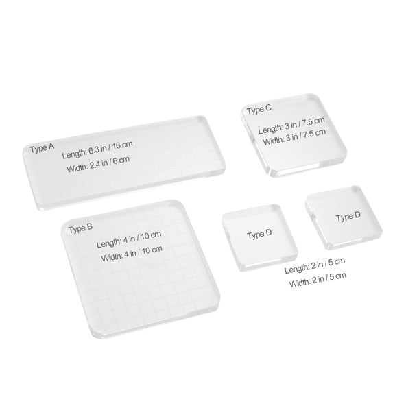 COOPHYA 5Pcs Transparent Acrylic Handle Block with Grid for Scrapbooking Invitations and Card Making