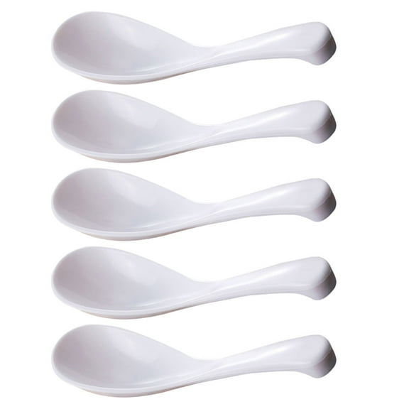 COOPHYA 5Pcs White Plastic Soup Spoons Designed for Tea Rice Dessert and Soup Use