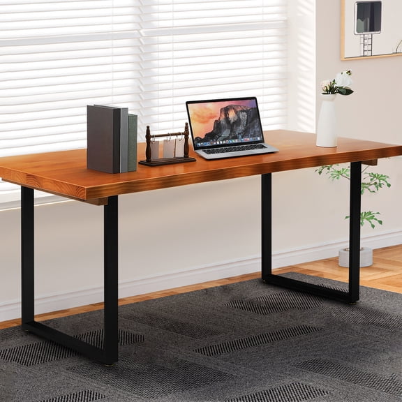 COOPHYA 70.8 Inch Large Computer Desk, Modern Rustic Home Office Desk with Sturdy Metal Frame, Industrial Writing Desk for Gaming, Studying & Working, Rustic Brown