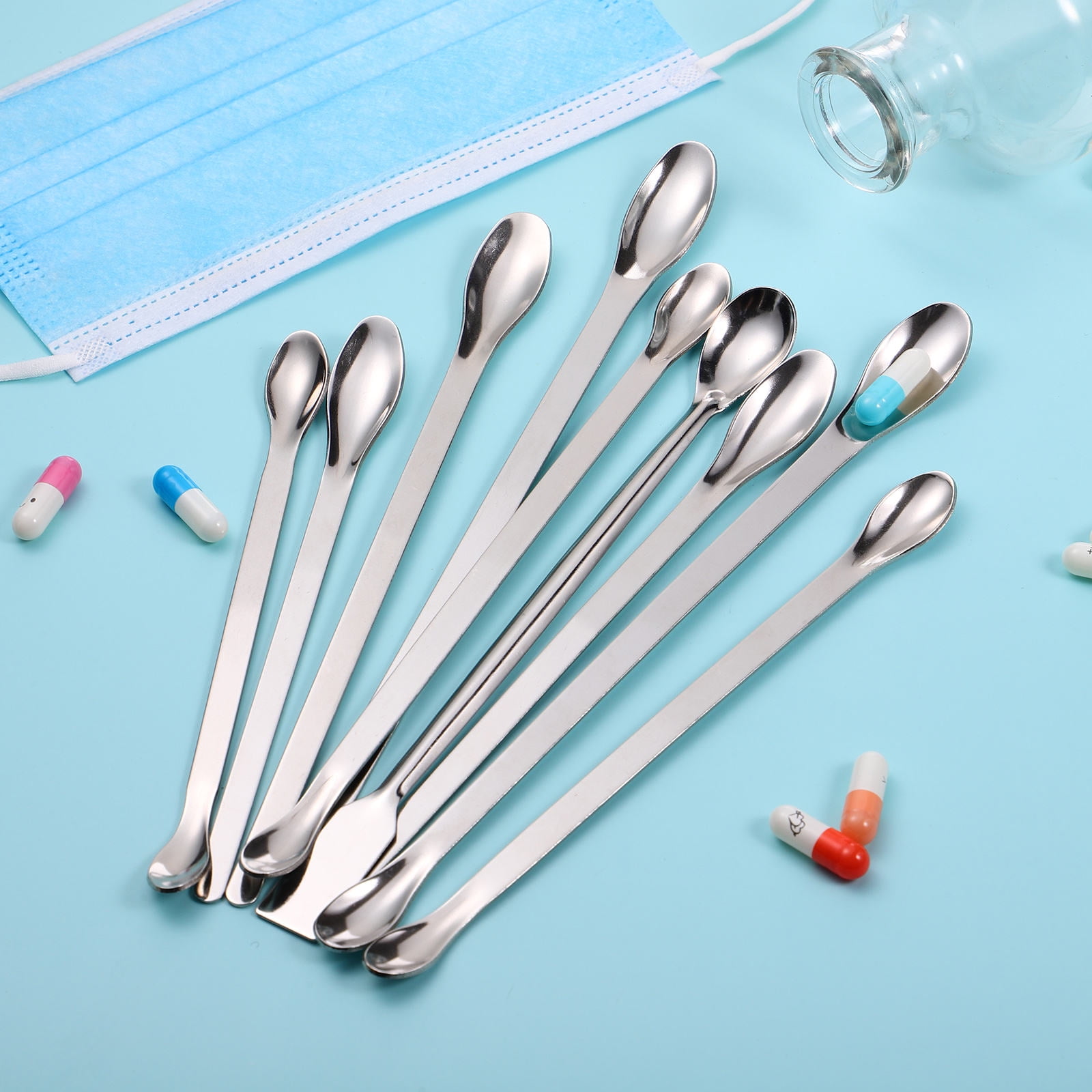 COOPHYA 9Pcs Stainless Steel Lab Spoons for Scooping Trace Drugs in Laboratory Equipment