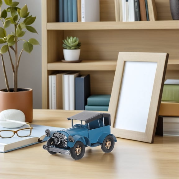 COOPHYA Classic Blue Iron Car Model Figurine for Vintage Vehicle Display and Home Decoration