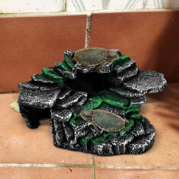 COOPHYA Black Resin Reptile Basking Rock Platform for Turtle Decoration and Habitat Enhancement