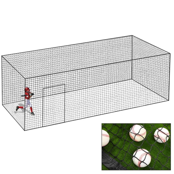 COOPHYA Batting Cage Net, 55x12x12 ft Baseball & Softball Netting with Door, Professional Hitting Net for Backyard & Outdoor Training