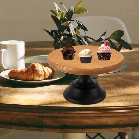 COOPHYA Cake Serving Plate Brown Wood Metal 1Pack 9.8x5.5in