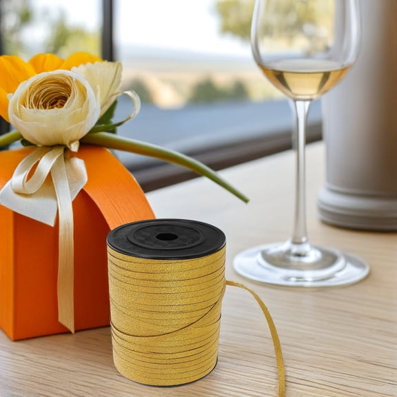 COOPHYA Durable Plated Gold Balloon Ribbon String with Vibrant Reflective Design for Floral and Craft Decorations