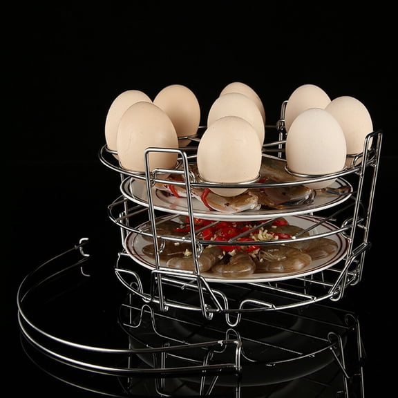 COOPHYA Egg Steaming Rack Stainless Steel Three Layer Stackable Kitchen Tool Silver 1Pcs 8.7x8.7x5.5in