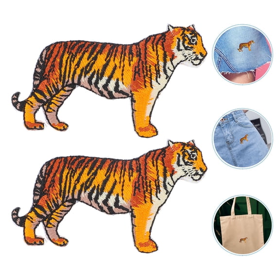 COOPHYA Embroidery Applique Patches 2Pcs Tiger Shape Rayon for Shoes and Clothes