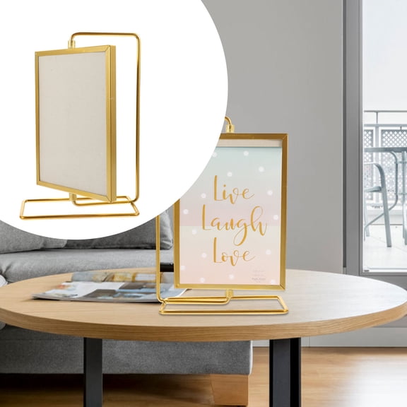 COOPHYA Photo Frame for Desk Golden Iron Square Rotating Photo for Living Room 1Pack