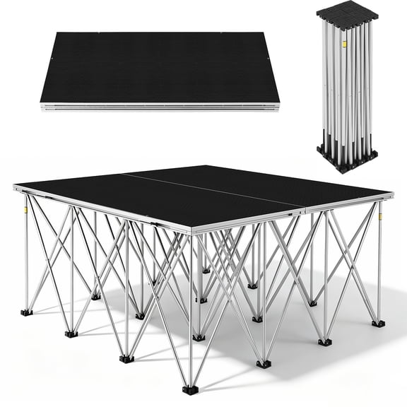 COOPHYA Portable Folding Stage Platform, 4'x4' Surface, 24" High Riser, Aluminum Alloy Frame, Temporary Stage Setup for Events, Performances, and Weddings