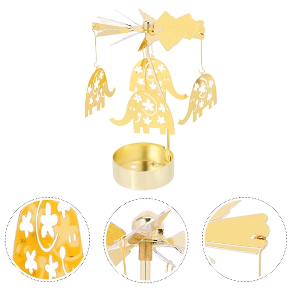 COOPHYA Rotating Table Centerpiece Carousel Candle Holder Iron Golden Decorative Piece for Giving 1Pack