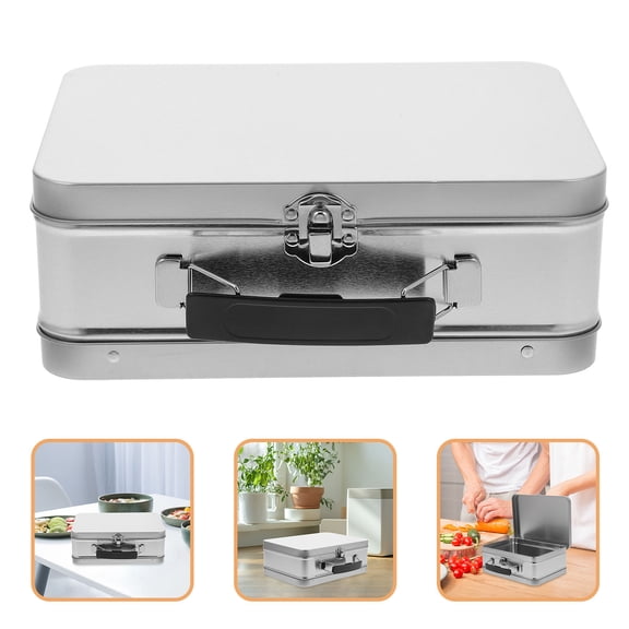COOPHYA Tin Lunch Box Metal Container for Food Storage Vintage Silver 1Set