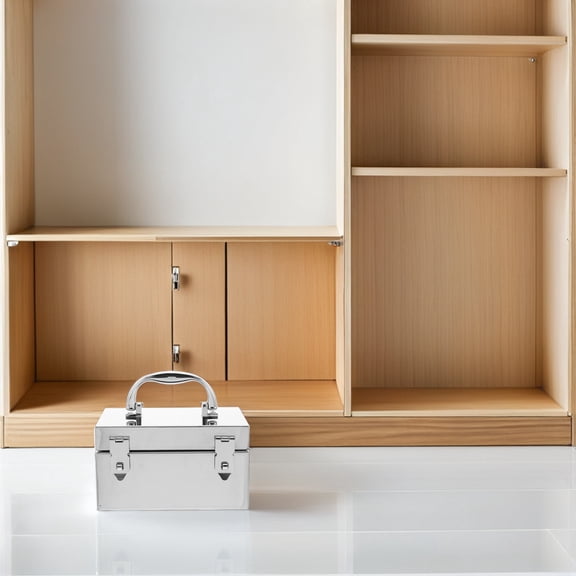 COOPHYA Small Metal Storage Box Plated Silver Stainless Steel with Handle Lockable for Cash and Documents