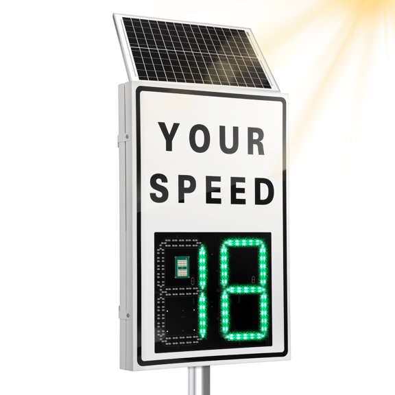 COOPHYA Solar Powered Radar Speed Sign, 35.4" x 23.6" LED Feedback Display with Red/Green Indicators & Remote Control, 656ft Detection Range, IP65 Waterproof for Road Safety