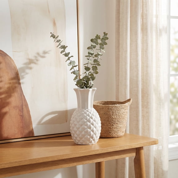 COOPHYA Unique White Pineapple Decor Vase Small Ceramic Flower Vase for Console Table