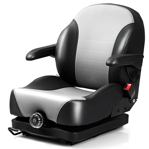 COOPHYA Universal Tractor Suspension Seat with Adjustable Backrest, Seatbelt & Armrests, Gravity Switch & 3-Level Shock Absorption, for Tractor Loader Excavator Harvester & Lawn Mower