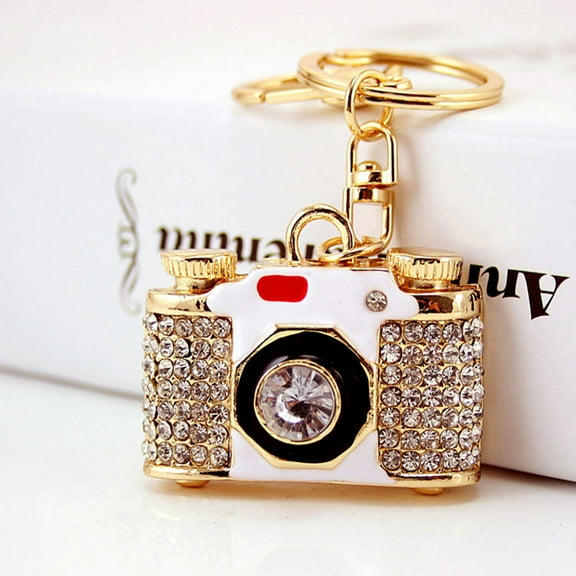 COOPHYA Vintage Camera Keychain 1Pack Multi Color Alloy Rhinestone Mini Camera Decoration Handbag Pendant 3.7x1.9in