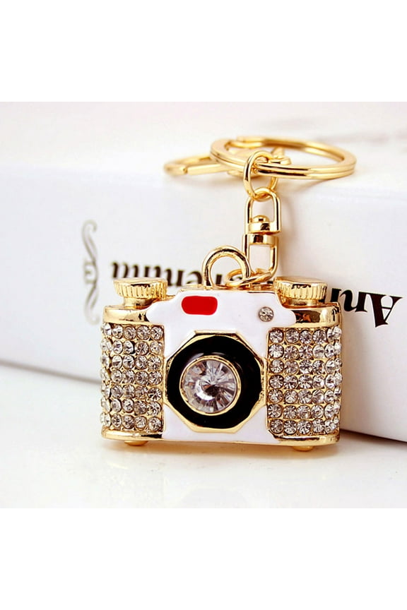 Vintage Camera Keychain 1Pack Multi Color Alloy Rhinestone Mini Camera Decoration Handbag Pendant 3.7x1.9in