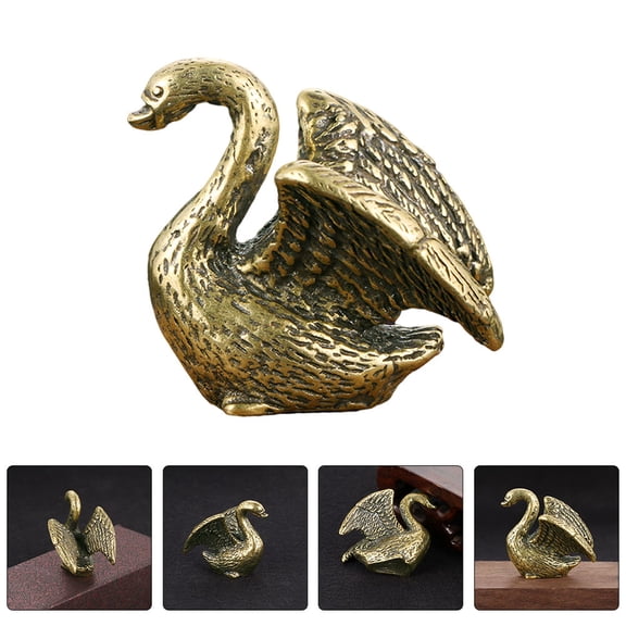COOPHYA Retro Style Brass Swan Figurine Golden Animal Decor Compact Desktop Ornament for Home