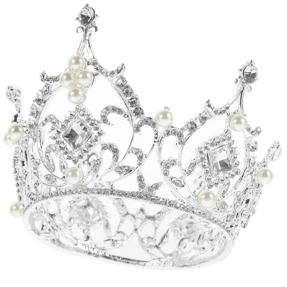 COOPHYA White Retro Crown Handmade Round Rhinestone Wedding Hairpiece for Elegant Bridal Looks
