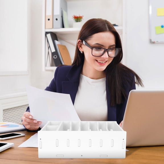 COOPHYA Desktop File Organizer White Wooden Multi Grid Storage Box for Notes Coins and Cash