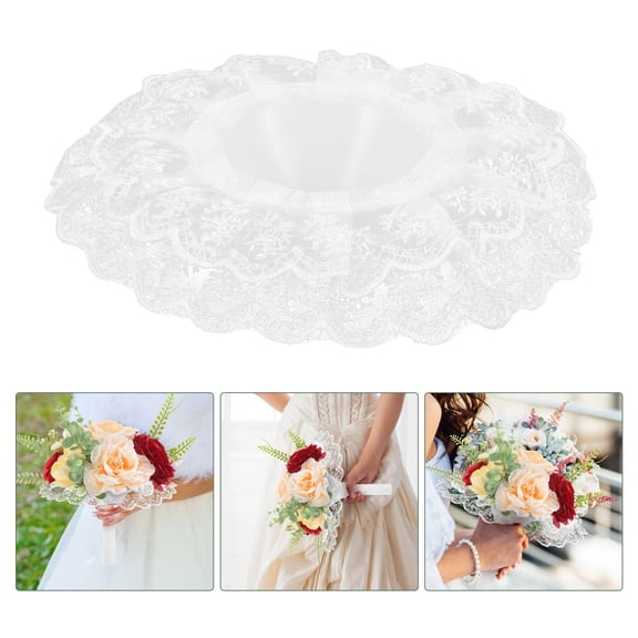 COOPHYA White Lace Wedding Bouquet Collar for Bridal Flower Arrangements, 2 Pieces Elegant Floral Accessories