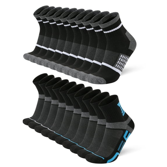 COOPLUS 10 Pairs Mens Quarter Ankle Socks Moisture Wicking Breathable Casual Socks Mens Socks Size 10-13
