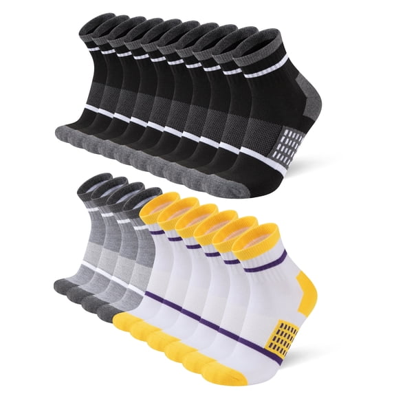 COOPLUS 10 Pairs Mens Quarter Ankle Socks Moisture Wicking Breathable Casual Socks Mens Socks Size 10-13