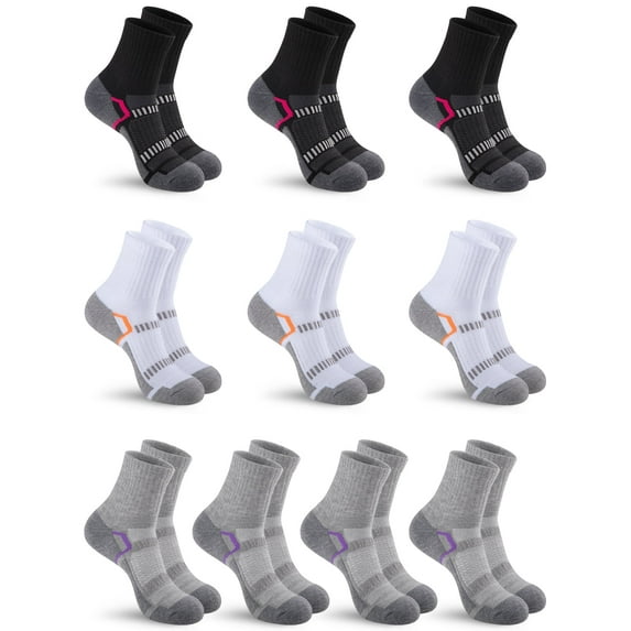 COOPLUS 10 Pairs Womens Quarter Socks Cushioned Breathable Athletic Half Crew Gym Socks for Women