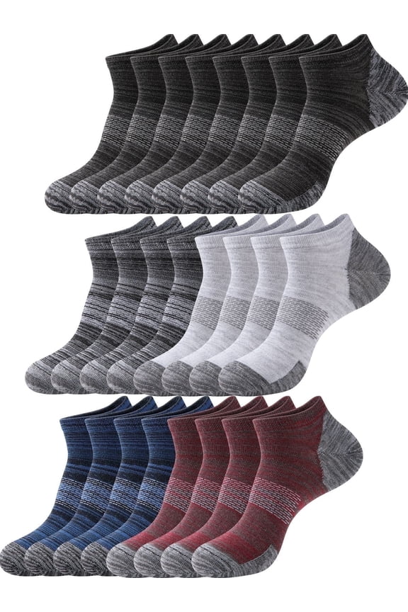 12 Pairs Mens Ankle Socks Low Cut Comfortable Sports Breathable Cushioned Socks for Men