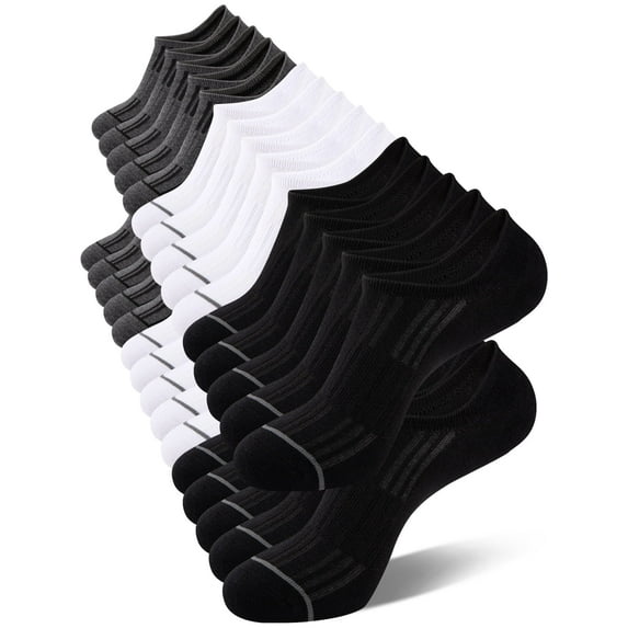 Cooplus 15 Pairs Mens Cotton No Show Socks with Non Slip Grip Casual Walking Socks for Men