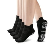 COOPLUS 4 Pairs Non Slip Yoga Socks With Grips for Women Anti-Slip Athletic Socks for Barefoot Workout,Ballet