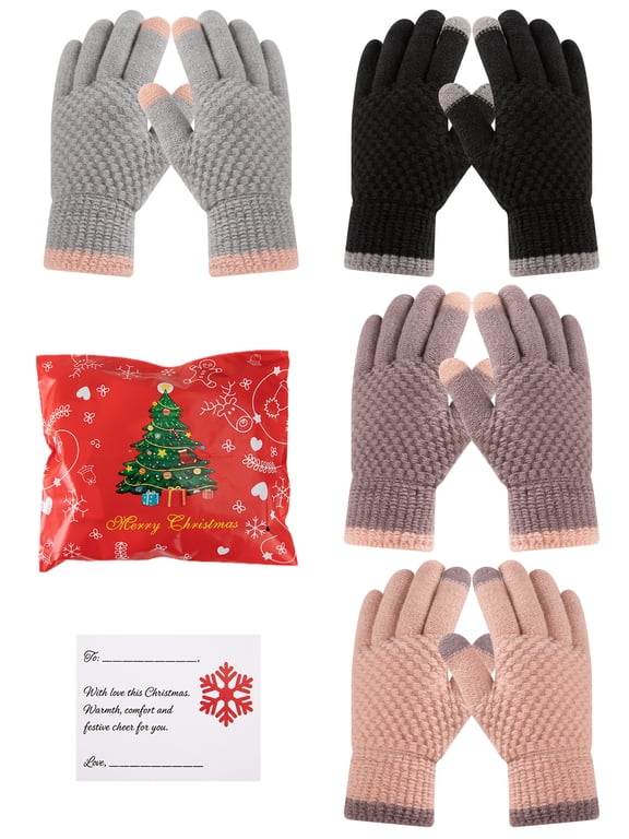 4 Pairs Women's Winter Gloves Warm Fleece Lined Touch Screen Thermal Stretchy Knitted Gloves for Cold Weather