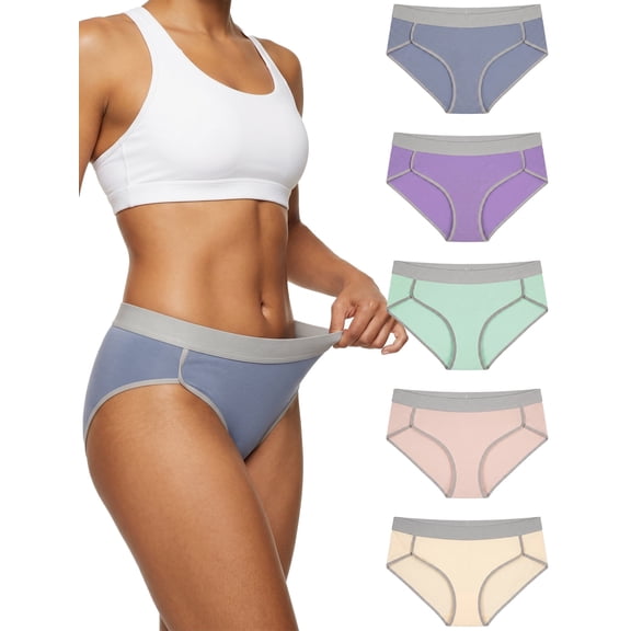 COOPLUS 5-Pack Cotton Underwear for Women No Show Hi-Cut Stretch Breathable Full Coverage Comfort Panties , Sizes M-XL